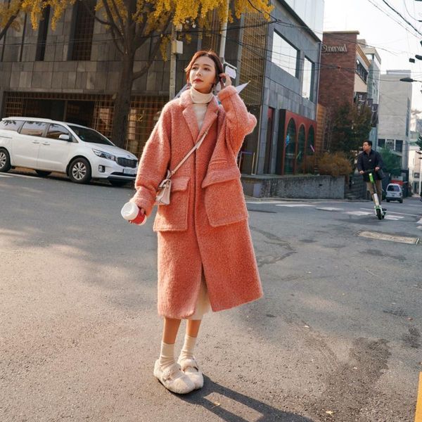 

fashionable large pocket woolen jacket 2021 winter new womens dress retro laziness-style wool overcoat /40, Black