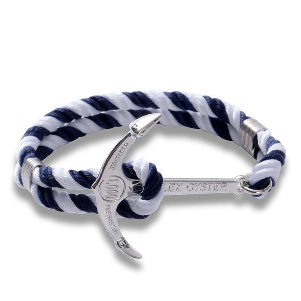 

eif dock silver color stainless steel men large size anchor weave leather bracelets black rope male wrap met qylgnu