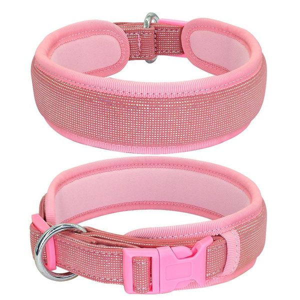 

soft padded dog collar thick wide pet dog collars adjustable for medium large dogs beagle pug pink black bl wmtjki