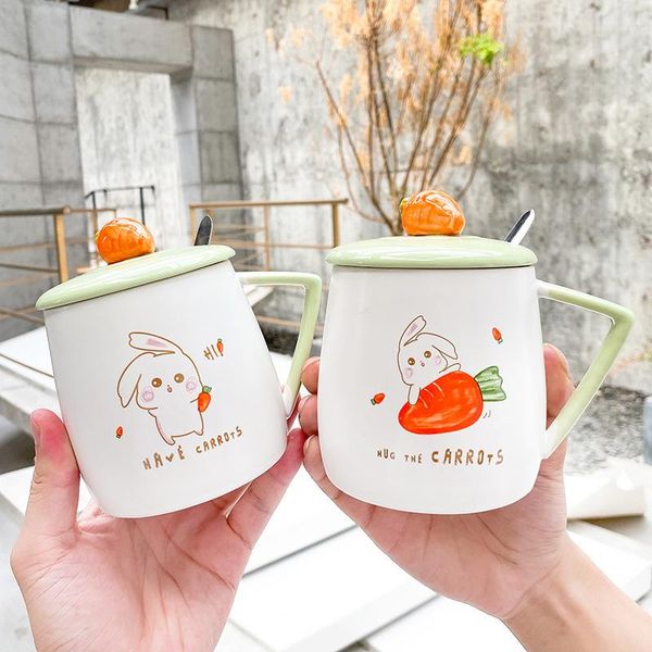 

mugs creative and carrot mug with lid spoon 400ml coffee cup drinkware cups milk breakfast couple gifts