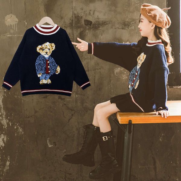 

and autumn girls' sweater new 2020 winter chine universi children's foreign sle pullover loose knit shirt women's thickened b, Blue