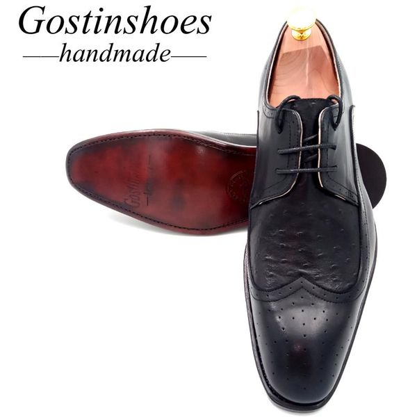 

sale 44 goodyear welted men's dress shoes formal shoes cow leather wing tip pointed toe lace-up for wedding party office black