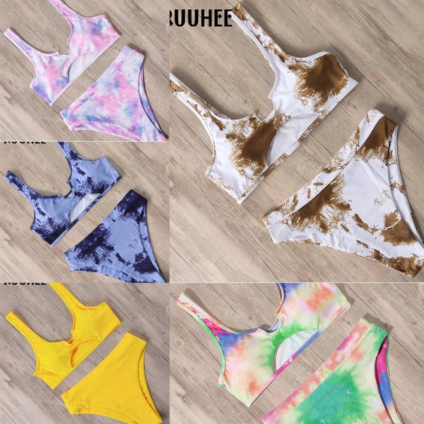 

ruuhee tie dye bikini set women bikini push up swimsuit women swimwear hollow out bathing suit female beachwear biquinis y1120, White;black