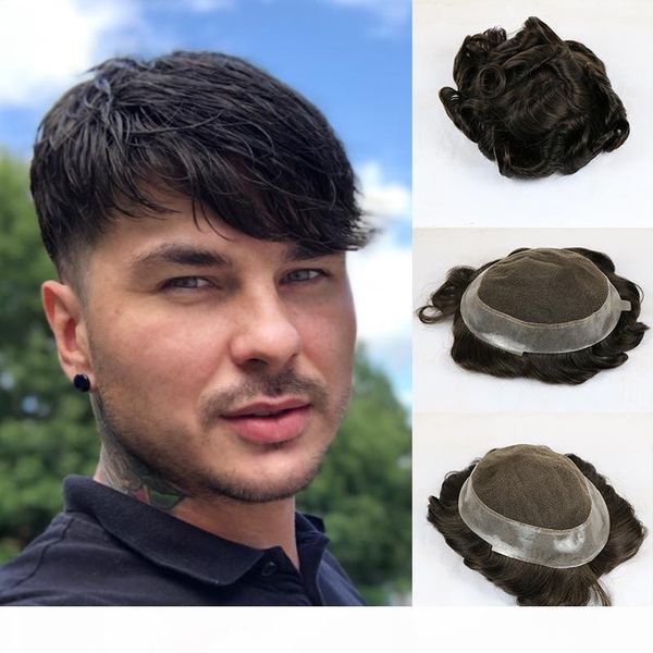 

swiss lace & pu toupee replacement systems handmade men wig hairpiece natural remy indian human hair 6 inch, Black