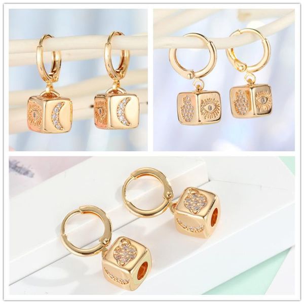 

hoop & huggie 1pair shiny rhinestone faceted cubic dice moon eye earrings for women gold fashion carving planet dangle earring small jewelry, Golden;silver
