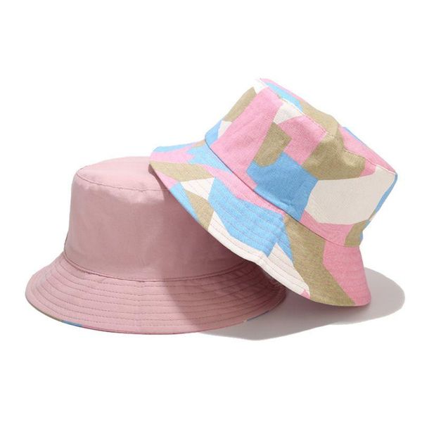 

summer outdoor hiking bucket hat contrast color geometric camouflage printed reversible panama fisherman cap, Blue;gray