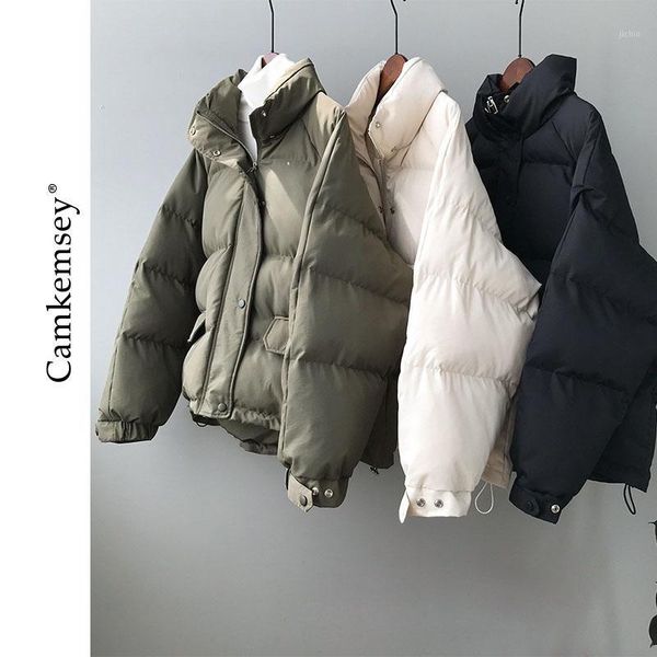 

2021 winter coats women korean new stand collar thick warm down cotton padded loose lazy winter parkas jackets1, Black