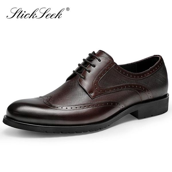

new british genuine leather man formal dress wingtip brogues shoes round toe laces handmade men's derby business oxfords hs154, Black