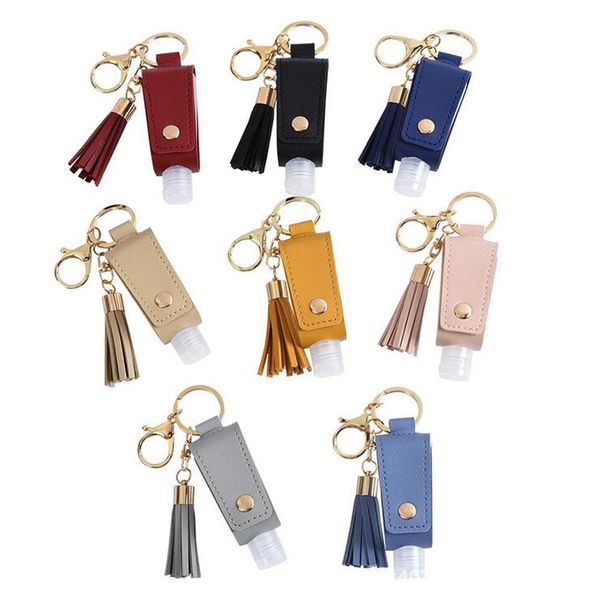 

DHL Ship Hand Sanitizer Bottle Cover PU Leather Tassel Holder Keychain Protable Keyring Cover Storage Bags Home Storage Organization