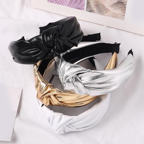 

1pc bright color pu leather middle knotted wide headband for women girls solid color head hoop rainbow fashion hair accessories q wmtyvp