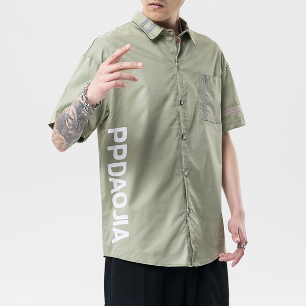 

2021 brand summer short sleeves new beach collar korea style black white shirt for men's harajuku clothing 4owp, White;black