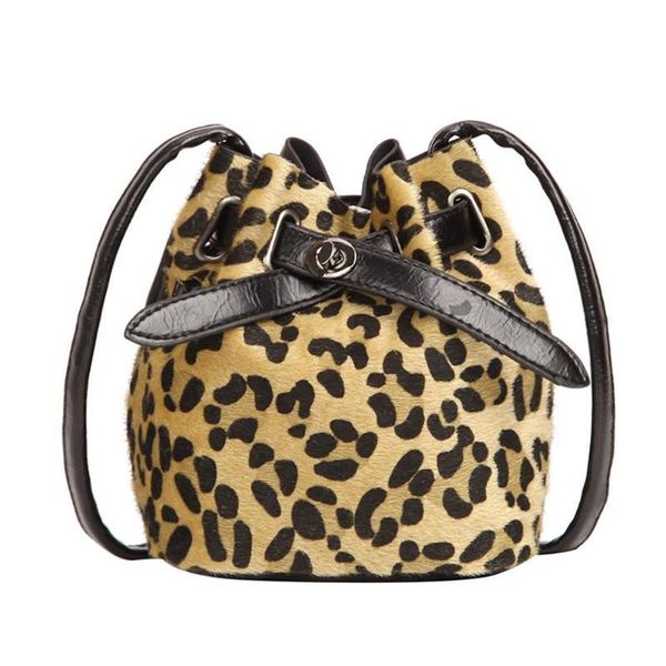 

2020 vintage leopard mini bucket bag women's fashion drawstring messenger bag female shoulder handbag girls small bolso mujer