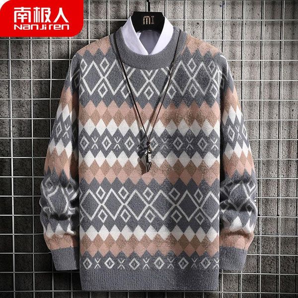 

new mink sweater men's autumn and winter thickened sweater, White;black