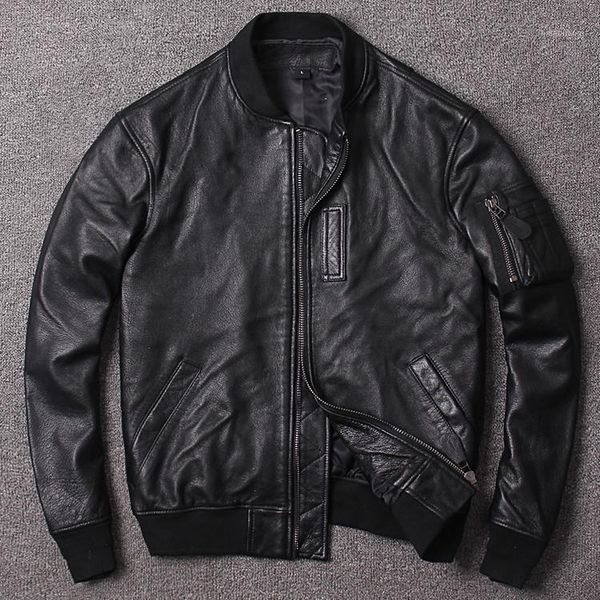 

men's leather & faux pilots genuine jacket restoring ancient washed goatskin men cotton baseball jackets1, Black