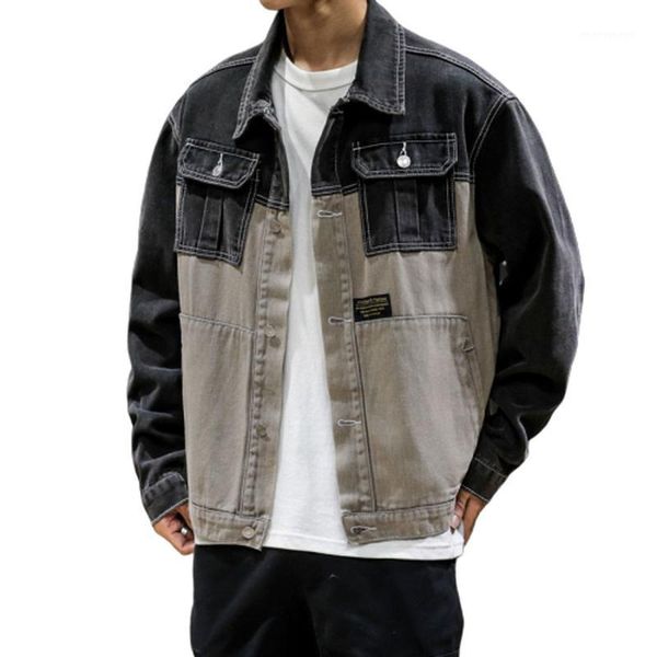 

men's jackets 2021 spring casual denim jacket large size men student stitching preppy style jeans hip hop1, Black;brown