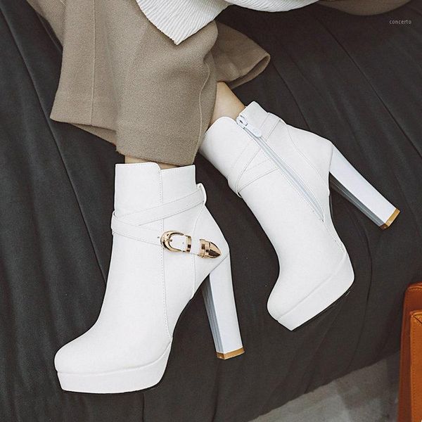 

black white autumn women boots fashion platform square high heel ankle boots zipper woman winter warm plush female shoes1