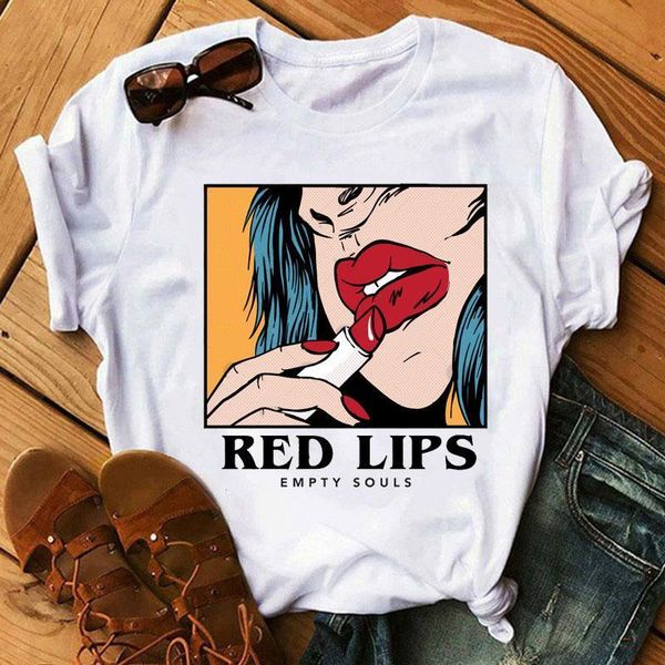 

women tshirt harajuku tshirt lip lipstick tee female t-shirt koszulki damskie women's summer t shirt feminina camiseta tee, White