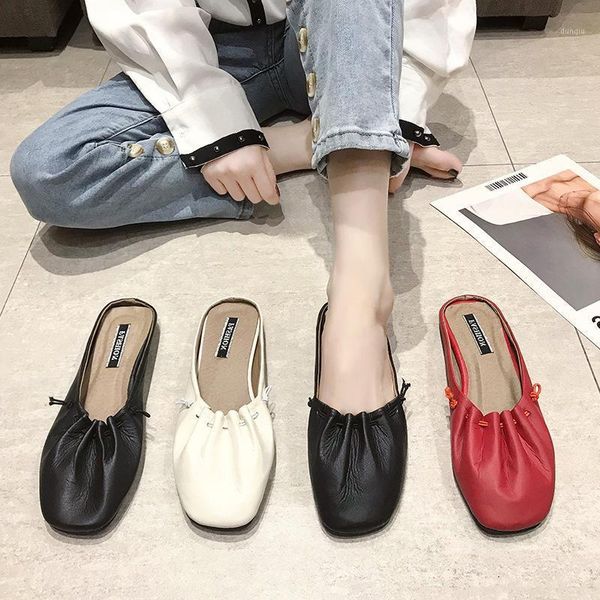 

slippers casual shoes woman 2021 pantofle cover toe loafers luxury flat slides rubber rome pu fashion female cover1, Black
