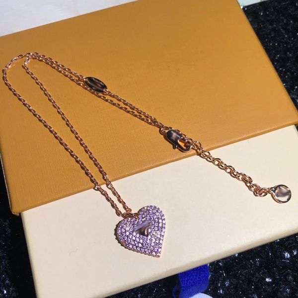 

2021 designer necklace classic letter brand love inlaid diamond pendant necklace wholesale price, Golden;silver