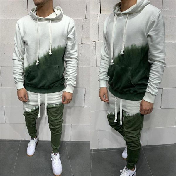 

designer male loose casual long pants tracksuits man gradient long sleeve sets fashion trend two pieces sports hooded sweater sets, Gray