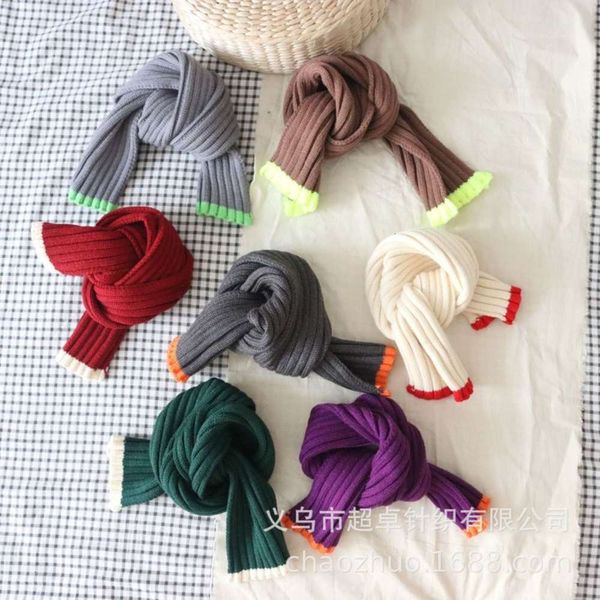 

knitted korean new children's fashion boys' and girls' multi color contrast scarf, Red;brown