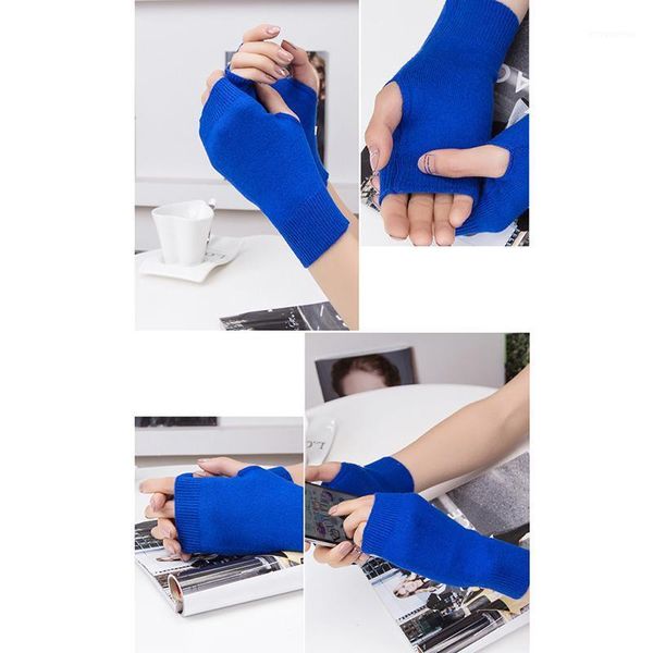

1 pair winter gloves female fingerless gloves without fingers women cashmere warm winter hand wrist warmer mittens1, Blue;gray