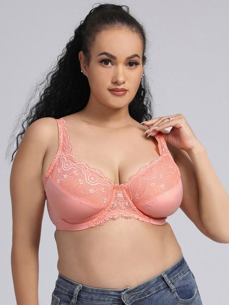 

plus contrast lace underwire bra n5sb#, Black;white
