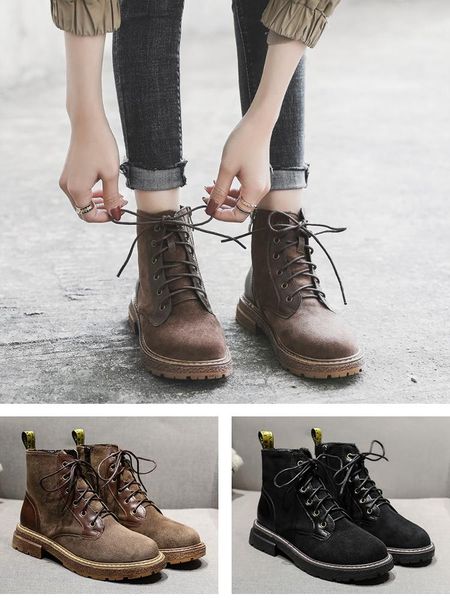 

boots winter style all-match british fashion short, Black