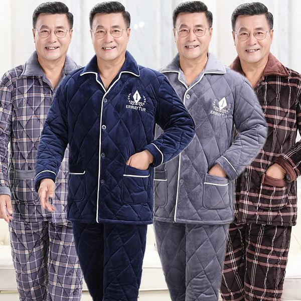 

mimi pajamas зима три слоя хлопок и плюшевые утолщенные коралловые флисовые костюмы фланель теплый домашний одежда осенью и зимой, Black;brown