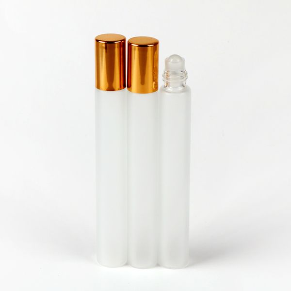 

wholesale 100pieces/lot 10ml refillable mini frosting glass perfume bottle with roll on empty essential oil case eye cream vial