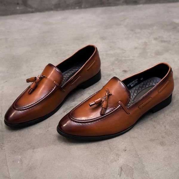 

fashion pointed toe men genuine leather men shoes luxury designer casual male formal wedding dress shoes, Black