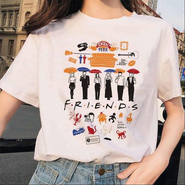 

casual friends women tshirt korean tshirt 90s women female tee shirts graphic t shirt girl kawaii summer fashion tshirt, White