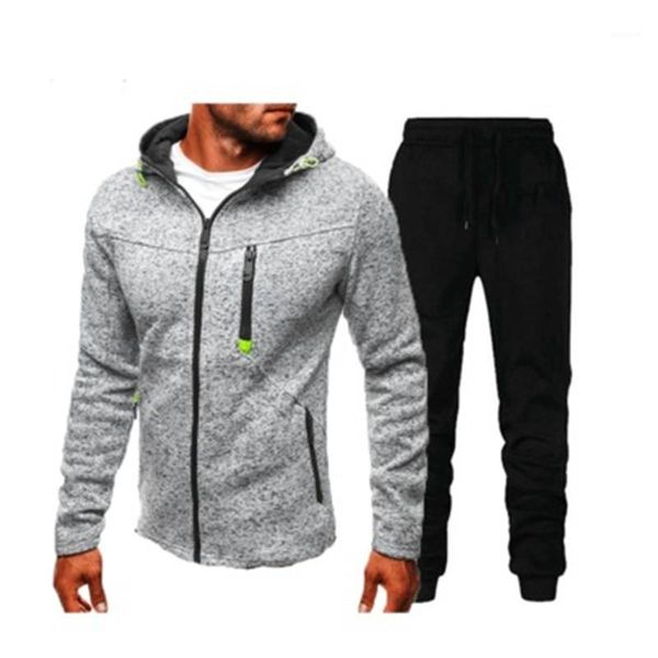 

suits fashion trend 2pcs sports sets hooded sweater two piece pants designer male long sleeve zipper jacket tracksuits man fleece cardigan, Gray