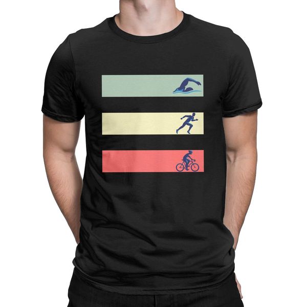 

спорт vintage swim bike run триатлон t-shirt для мужчин new спорт подарки для triathlete новизны 100% хлопка tee shirt t shirt плюс размер