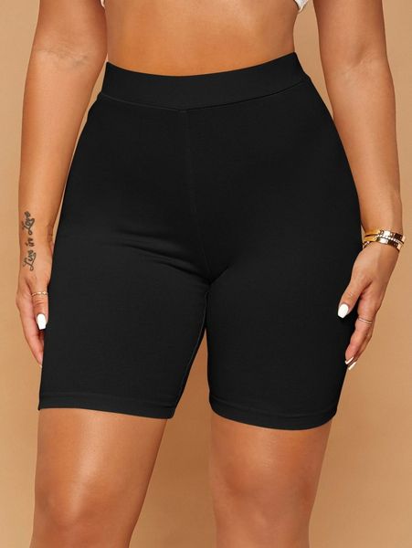 

sxy high waist solid biker shorts 37s3#, Black