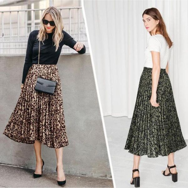 

chiffon loose leopard printed evening party layered pleated skirt streetwear slim home casual holiday korean casual skirts jupe, Black