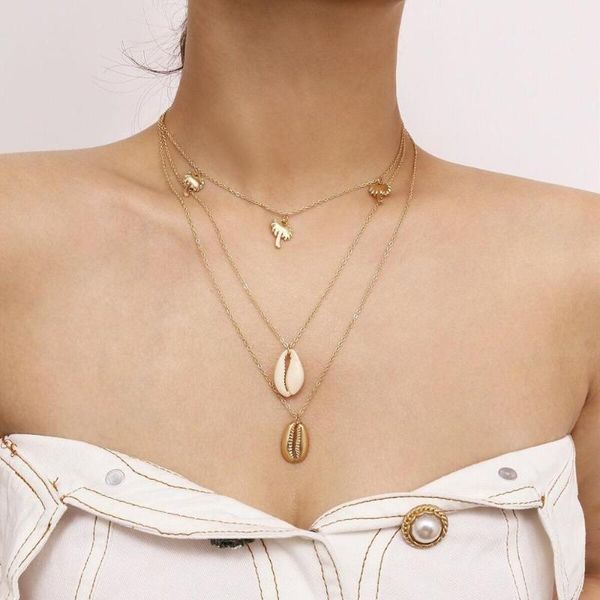 

chokers arrival summer beach shell multi-layer chain choker necklace women boho jewelry exquisite clavicle wholesale, Golden;silver