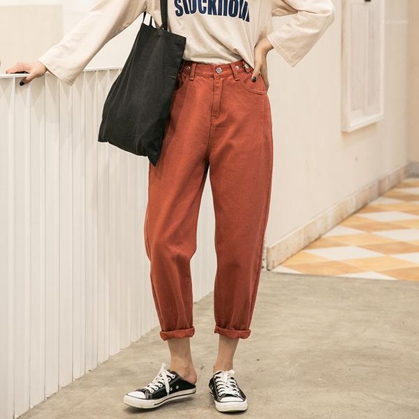 

mom loose jeans woman 2020 candy color harem boyfriends jeans for women vintage boyfriends women's oversized harem pants1, Blue