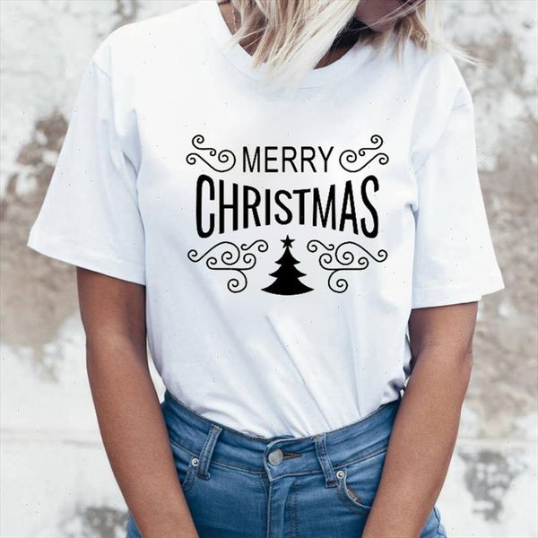 

merry christmas letters printed tshirt women men funny t shirt santa claus t shirt casual tee, White