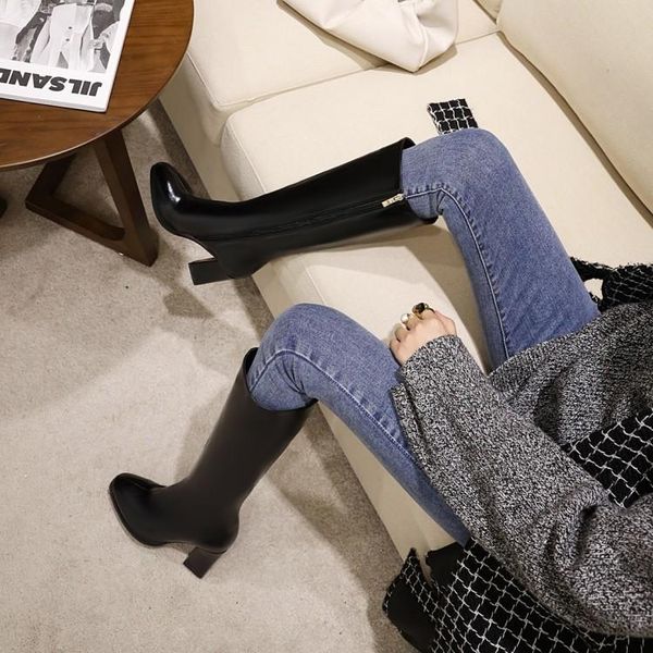 

ботинки детей осень зима 2021 новая боковая молния универсальный толстый каблук, но сапоги колена высокая трубка тонкий высокий каблук рыцар, Black