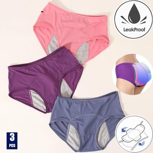 

3pcs menstrual panties physiological pants leak proof women underwear period mesh breathable briefs plus size underwear l-6xl1, Black;pink