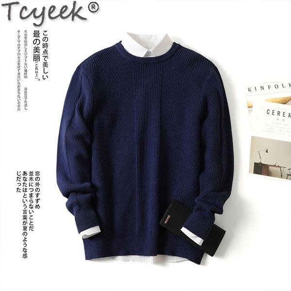 

tcyeek men's sweater black pullover men korean style knitted sweaters autumn winter clothes 2020 pull homme 0lw4459, White;black
