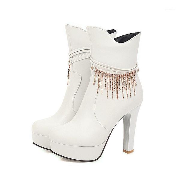 

boots party comfortable round toe ankle fashion crystal chain zipper waterproof super high heel thick riding women's shoes1, Black