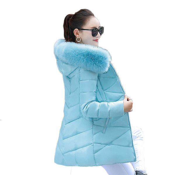 

2021 new women winter and coat big fur collar hooded down parkas korean thick cotton padded basic long lady wadded jacket 529 4don, Black