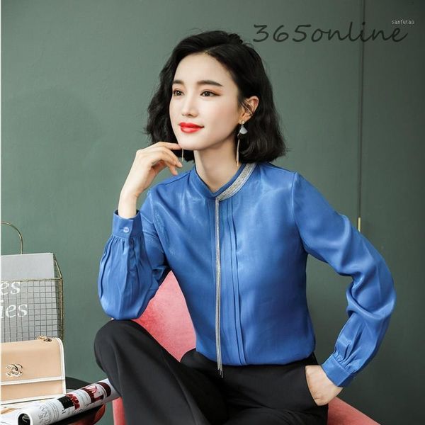 

2021 spring autumn formal styles long sleeve chiffon blouses and shirts novelty blue office ladies work wear blouse1, White