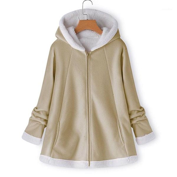

women autumn jacket fashion winter warm solid pocket zipper long sleeves plush hoodie coat manteau femme plus size 5xl pink1, Black