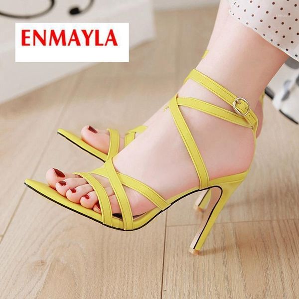 

enmayla 2020 new arrival women super high sandals basic party summer fashion shoes ankle strap solid size 34-43 ly23011, Black