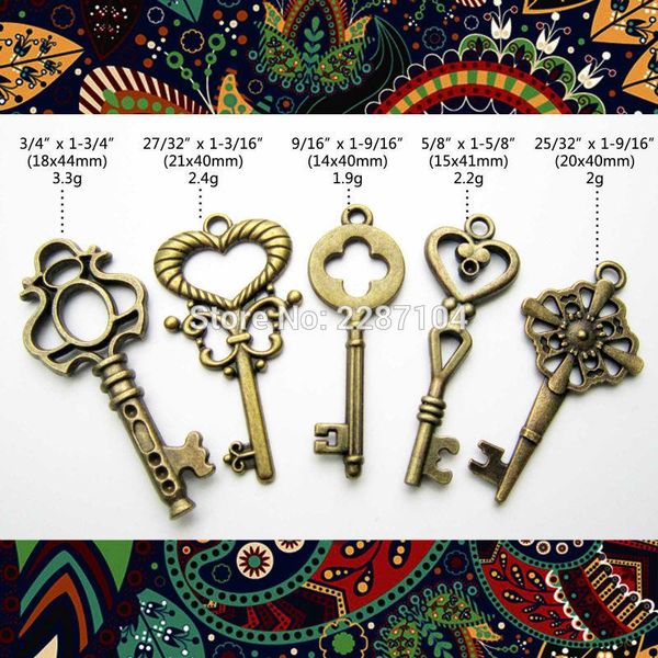 

18pcs new brass bronze vintage retro old look decor skeleton key pendant bow steampunk charms amulet jewelry diy set10 wmtndw dh_niceshop