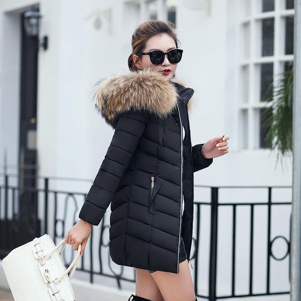 

new style women large fur collar korean-style cotton-padded clothes women's short slim fit plus-sized down down jacket1, Black
