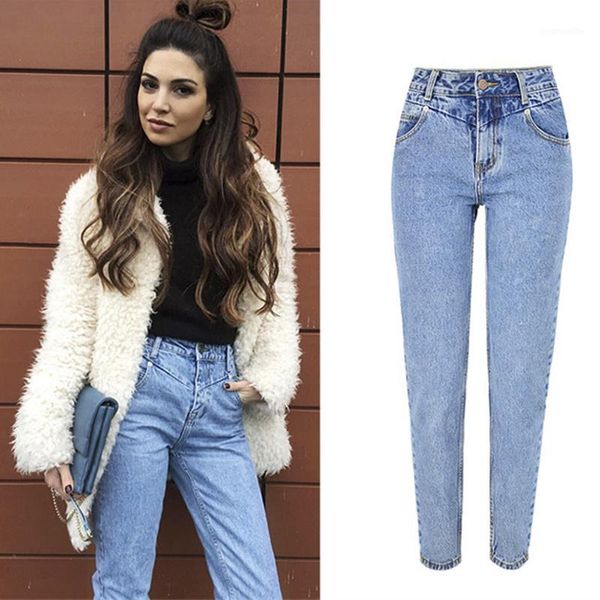 

new fashion high waist boyfriend jeans woman casual straight jean for women denim trousers light blue1, Blue